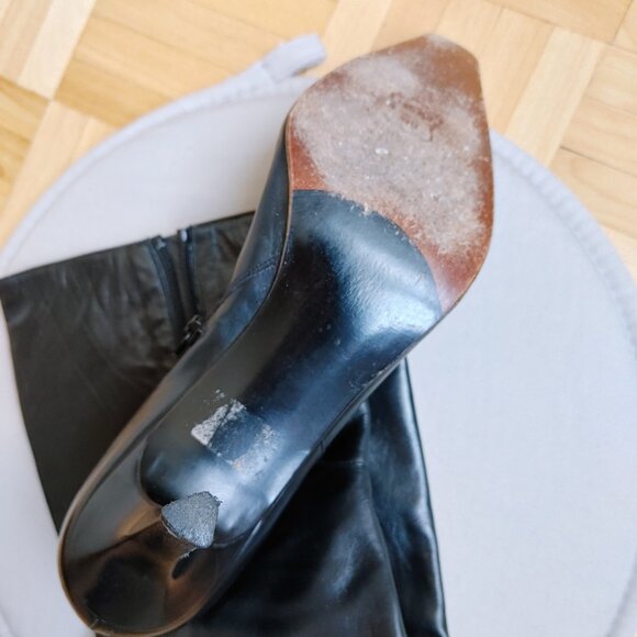 💯% genuine leather Black Knee high heeled boots - Picture 13 of 16